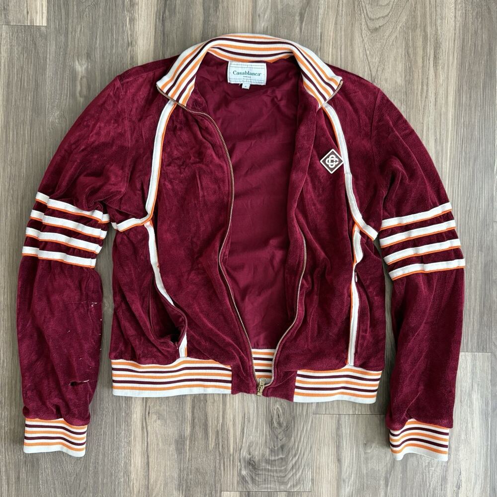 Casablanca Tennis Club Velour Racing Track Jacket Burgundy Men’s Size Small READ